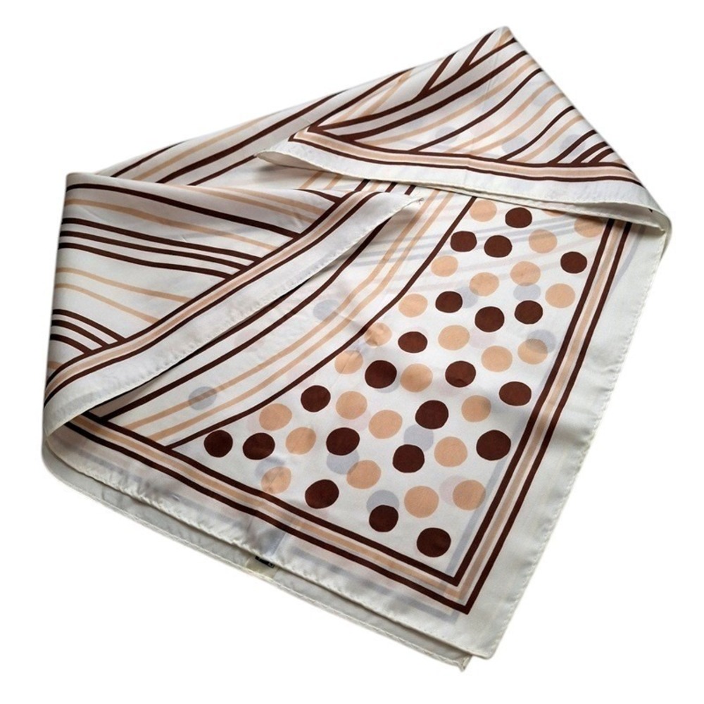 Vintage Scarf 22x22 Square Brown Tan Polka‎ Dot Striped 1960s Mod Retro  Neutral